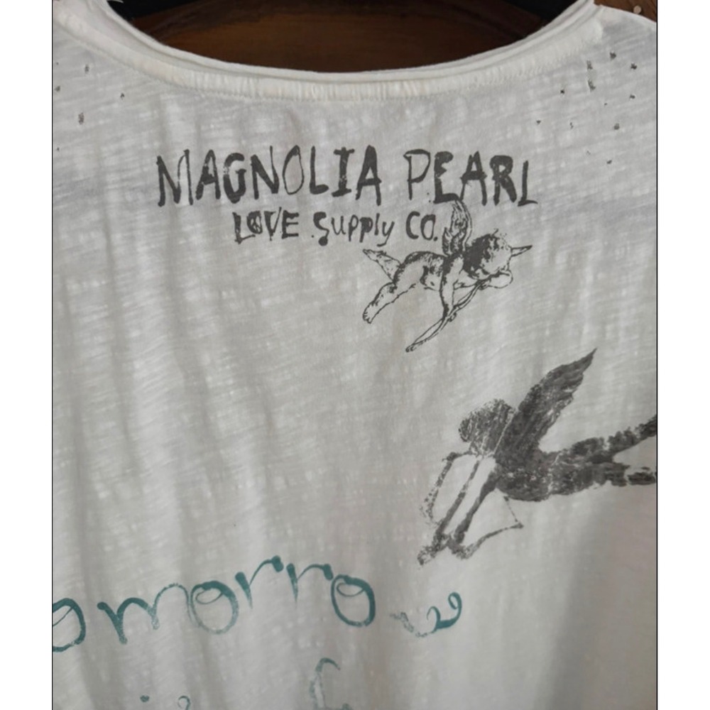 Magnolia Pearl Inner Peace Graphic Boyfriend Tee White Cotton O/S Distressed - Picture 7 of 8